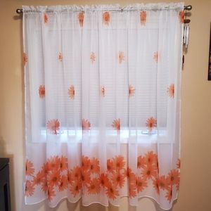 Terracotta color Floral Print Sheer Curtain